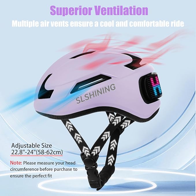 Bike Helmet, Bicycle Helmets with Light, 360° High Visibility LED Display, Lightweight Adjustable Mountain Bike Helmet with Turn Signals, Smart APP Controlled, Helmets for Adults, Youth, Men & Women