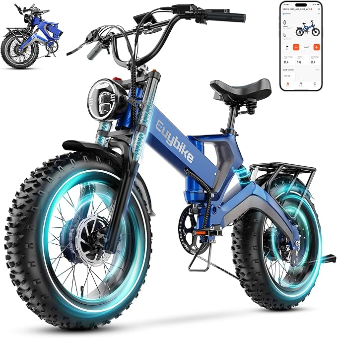 2000W/3000W Peak Motor Electric Bike for Adults, 48V/52V 25AH/30AH Battery Full Suspension Foldable Ebike, 20"x4.0" Fat Tires 35MPH Dirt Bike, 100/120 Miles Hydraulic Brake Magnesium Alloy Motorcycle