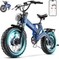 2000W/3000W Peak Motor Electric Bike for Adults, 48V/52V 25AH/30AH Battery Full Suspension Foldable Ebike, 20"x4.0" Fat Tires 35MPH Dirt Bike, 100/120 Miles Hydraulic Brake Magnesium Alloy Motorcycle