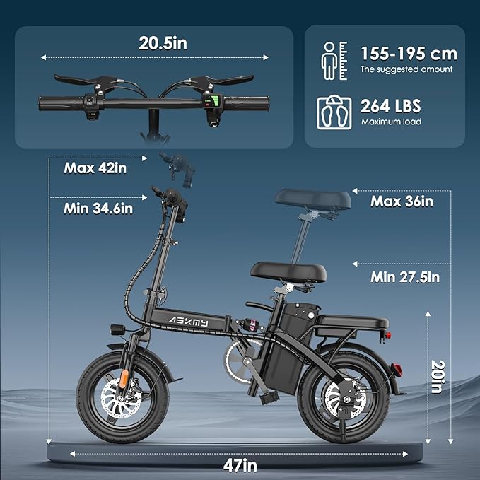 Foldable Electric Bike for Adults and Teens, 700W Peak Motor Ebike with 30-60 Miles PAS Range, 14" Folding Mini E Bike for Commute, Electric Bicycle with 48V Removable Battery