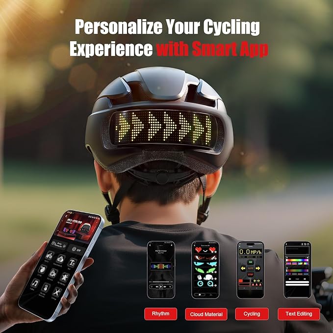 Bike Helmet, Bicycle Helmets with Light, 360° High Visibility LED Display, Lightweight Adjustable Mountain Bike Helmet with Turn Signals, Smart APP Controlled, Helmets for Adults, Youth, Men & Women
