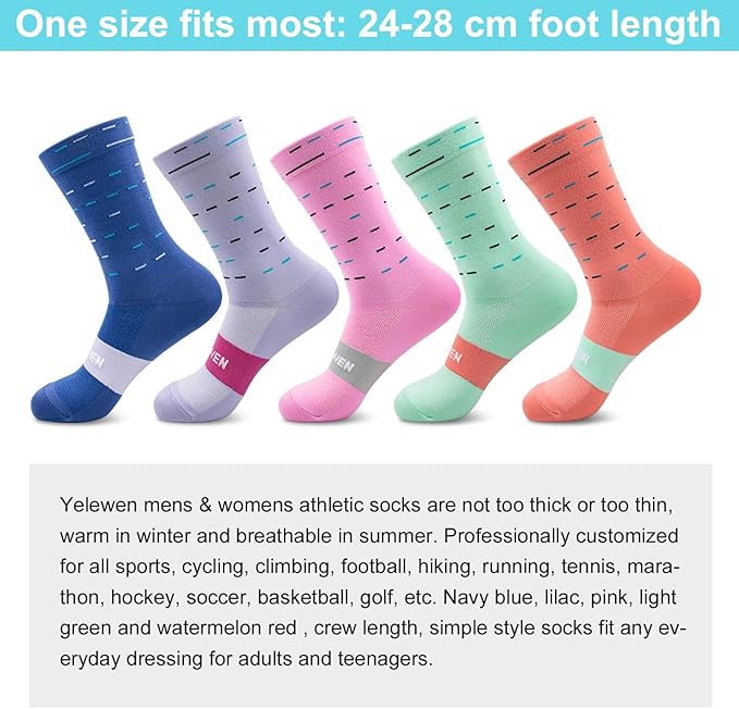 Cycling Socks Compression Athletic Crew Running Socks Mens Womens Hiking Riding Bike Workout Climbing Sports 5 Pairs