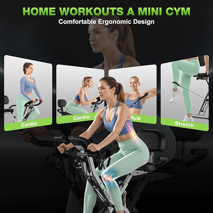 Exercise Bike, 5 in 1 Foldable Stationary Bike for Seniors, 16-Level Adjustable Magnetic Resistance, Indoor Workout Bike with 330LB Capacity, Comfortable Seat Backrest X-bike