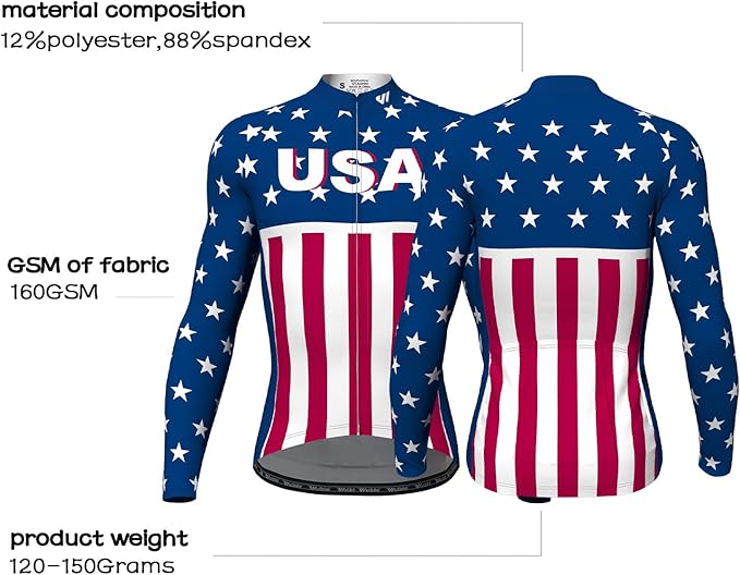 Lo.gas USA Cycling Jersey Men Short Sleeve Bike Biking Shirts American Flag Road Bicycle Clothing Full Zip with Pockets