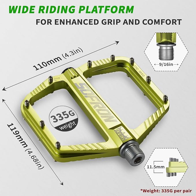 MTB Bike Pedals, Lightweight Mountain Bicycle Pedals for BMX/Road Bikes -Universal Aluminum Alloy Large Platform Pedal