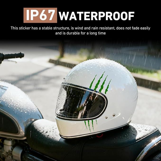 1 SET Motorcycle Helmet Sticker, Monster Claw Scratch Cool Decal, Reflective Waterproof Film with Adhesive Backing, DIY Decoration Accessory for Helmet Vehicle Laptop Wall (Green)