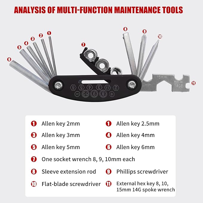 Complete Bike Brakes Set, Universal Bike Front and Rear MTB Brake, Inner and Outer Callipers Cables Lever Kit with Multi-Tool Wrenches Black