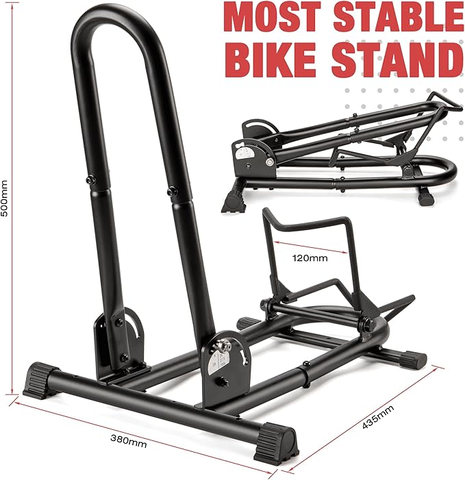 Indoor Bike Floor Stand -Foldable Bike Stand Rack for Garage/Home - Bike Storage Bicycle Parking Rack Fit 26’’-29’’ Mountain Road Bikes E-Bike