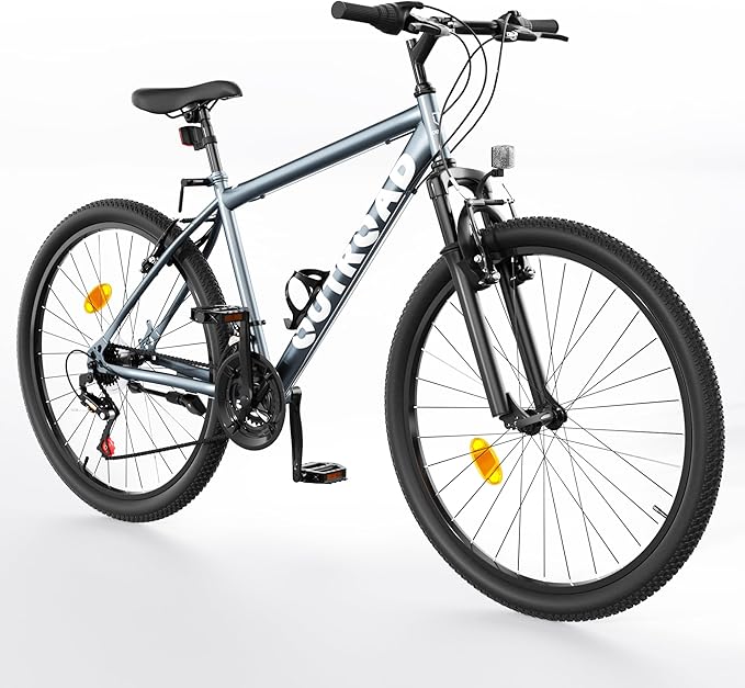 26 inch 7-Speed Commuter Bicycle,Hybrid Bicycle,Men's Cruiser Bike/Mountain Bike V Brake,Metal Frame, Adult Bike (Black, White, Blue, Green, Purple, Pink)