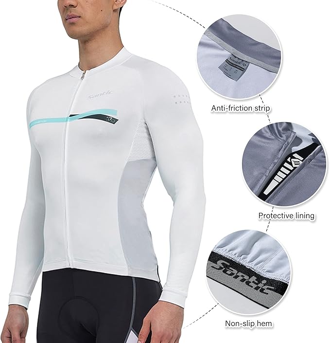 Santic Cycling Jersey Men's Long Sleeve Bike Reflective Full Zip Bicycle Shirts with Pockets