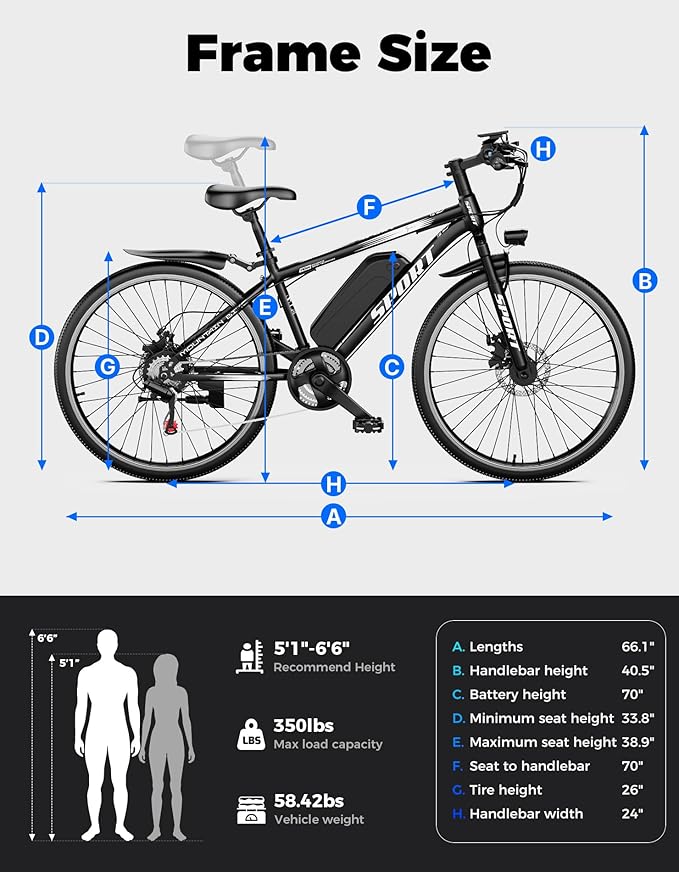 ASKGO Electric Bike for Adults, 1500W Peak Mountain Ebike with 25 MPH, 65 Miles Range, 7 Speeds, 48V 10.4Ah Removable Battery Ebike, 26" Electric Bicycle for Commute