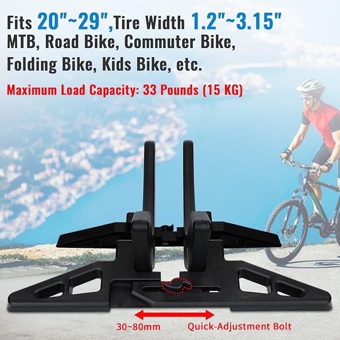 WILDKEN Bike Stand, Bike Stand Floor for Home/Garage Adjustable Bicycle Stand Bike Parking Rack Fit Road Bike, Mountain Bike, MTB, BMX, Commuter Bike, Kids Bike, Scooter (Black)