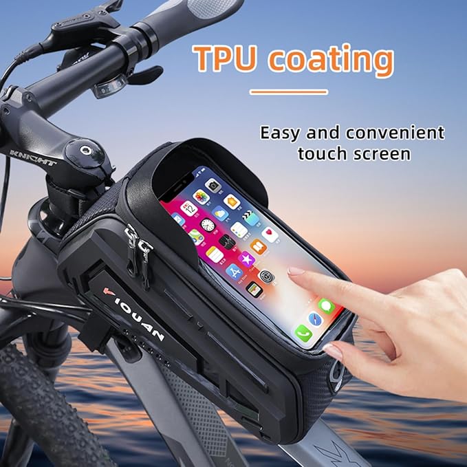 Yi Dong Bike Phone Bag, Waterproof Bike Phone Holder Bag, Front Frame Pouch with Touchscreen, Top Tube Storage Bag for Cycling, Bike Accessories Fits Smartphones Under 8"