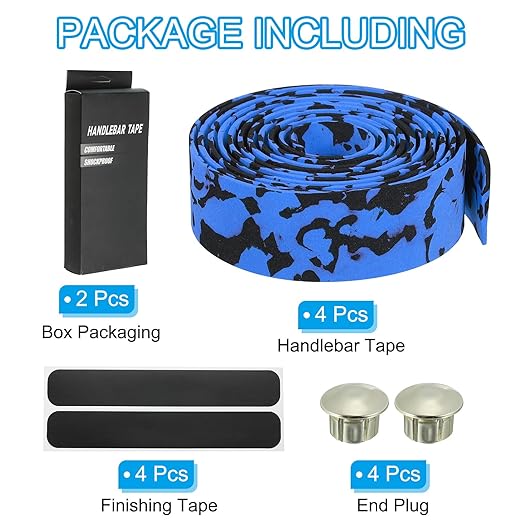 PATIKIL Bike Handlebar Tape, 4 Pack EVA Camouflage Handle Grip Wraps Non-Slip Bicycle Bar Tape with Black End Plugs for Racing Bicycles Road Bicycle, Blue Black
