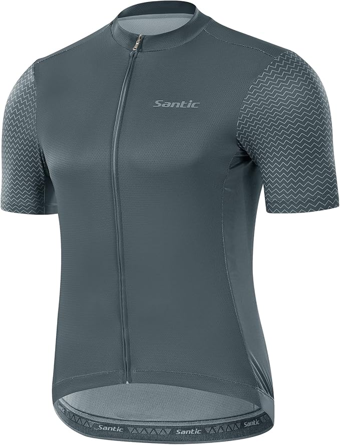 Santic Men's Cycling Jersey Short Sleeve Tops Pro Road Bike Shirt Full Zipper UPF 50+ MTB Jersey with Pockets
