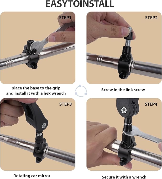 Bike Handlebar Mirror, Adjustable Rear View Bicycle Mirror for Adult Bikes, E-Bikes and Scooters, Clamp-On Mount, Clear Glass Lens, Easy Install Design