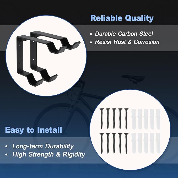 2 PCS Bike Wheel Rack Wall Mount, Carbon Steel Bicycle Wheel Holder Wall Mount for Garage Indoor Outdoor, Vertical Bike Tire Hanger Double Bicycle Tire Hook, with Screws Paddings