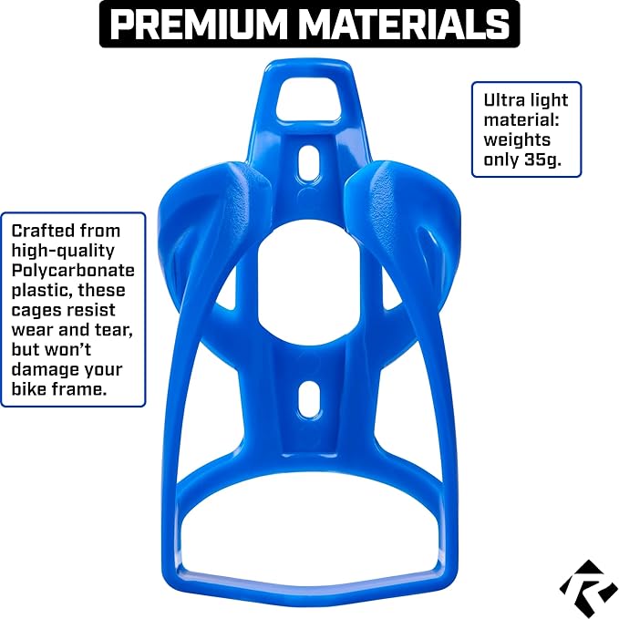 Revere Ultra-Light Bike Water Bottle Holder – Durable Bicycle Bottle Cage for Road, MTB, & Mountain Bikes – 2-Pack with Screws & Installation Tool – Premium Cycling Accessories (Blue)