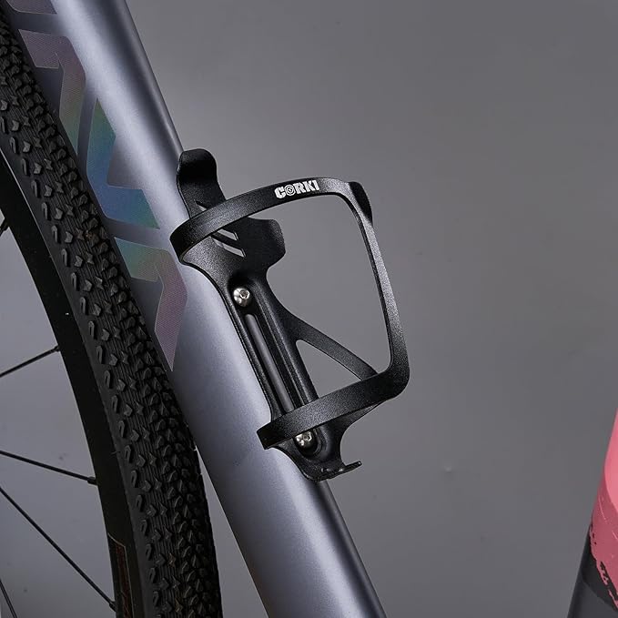 Corki Cycles Right Side Load Water Bottle Cage, Side Entry Bike Water Bottle Holder for Road & Mountain Bikes - 2 Pack - Black-Aluminum Alloy