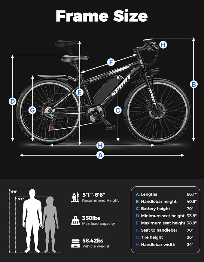 ASKGO Electric Bike for Adults, 1500W Peak Mountain Ebike with 25 MPH, 65 Miles Range, 7 Speeds, 48V 10.4Ah Removable Battery Ebike, 26" Electric Bicycle for Commute