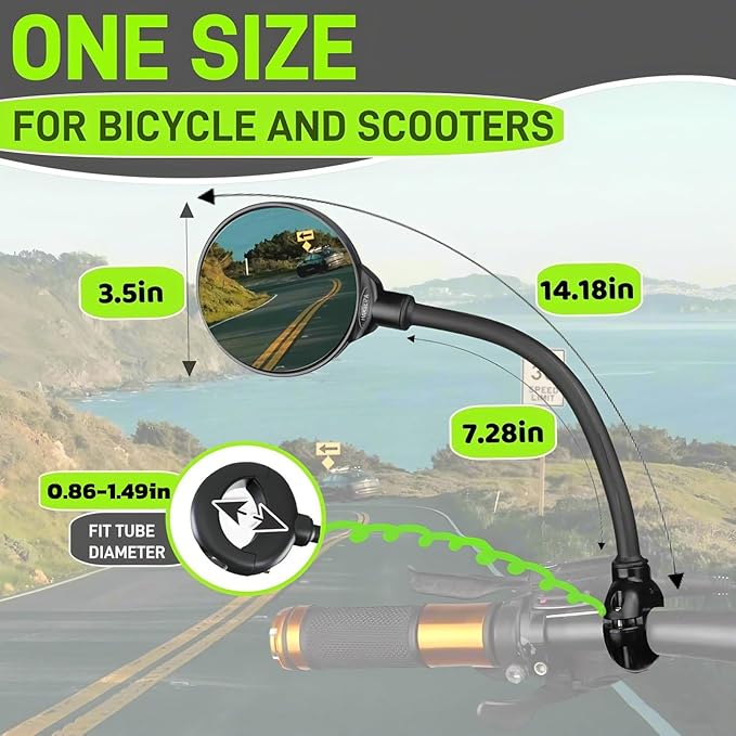 Bike Mirror,2 Pack Bike Mirror Handlebar Mount,Adjustable Rotatable Bicycle Rear View Mirror,Wide Angle Acrylic Convex Safety Mirror for Mountain Road Bike
