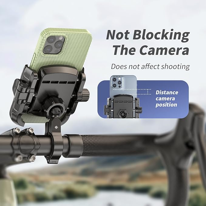 Bike Motorcycle Phone Mount with Aluminum Alloy Mounting Base, [1s Lock & Release] [Camera Friendly] Bicycle Handlebar Cell Phone Holder for Scooter ATV, Fit 5.4-7.2" Smartphone