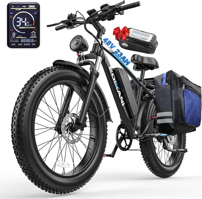 EDIKANI 26" Electric Bike for Adults, Peak 1500W 34MPH Fast E Bike for Men, 100 Miles Fat Tire Ebike for Adults Electric with 864WH/1104WH Removable Battery, UL E Bicycle with Brake Light