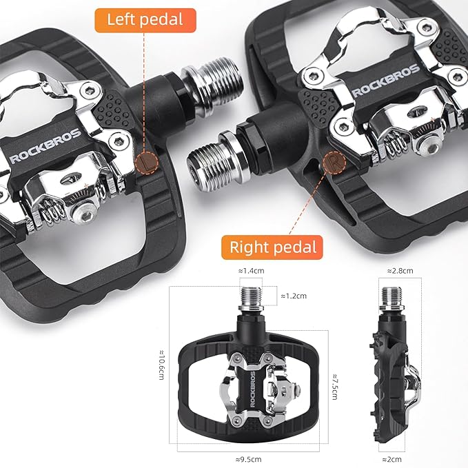 ROCKBROS Mountain Bike Pedals MTB Pedals, Nylon Widened Flat Pedal with Non-Slip Nails, Sealed Bearing Clipless Pedal Compatible with SPD, Universal 9/16" for Road Bike, MTB