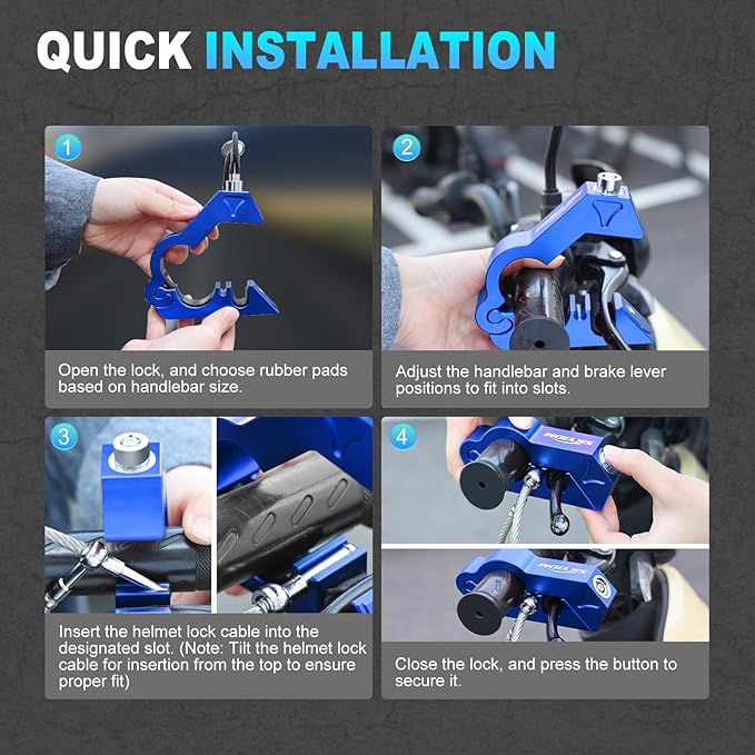 Motorcycle Locks, Brake & Helmet Lock Anti-Theft Grip Lock Combo for All Motorcycle Bike ATV Scooter with Handlebar Diameters Within 1.3-1.5 Inches (Blue)