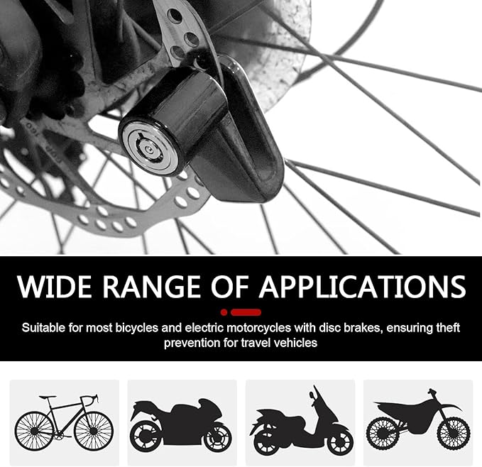 2 PCS Disc Brake Locks, Heavy Duty Bike Lock, Anti-Theft Security Wheel Disc Lock, Universal for Motorcycles Bike Scooter (Black)