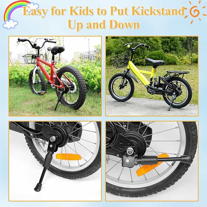 SEISSO Bike Kickstand for Kids Bike for 14 in Wheel, Universal Rear Mount Bicycle Kickstands, Replacement Single Side Steel Child Kick Stand for 14" Wheel