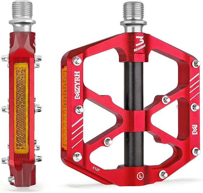 MZYRH 3 Bearings Mountain Bike Platform Pedals - Flat Alloy 9/16" Non-Slip Bicycle Pedals