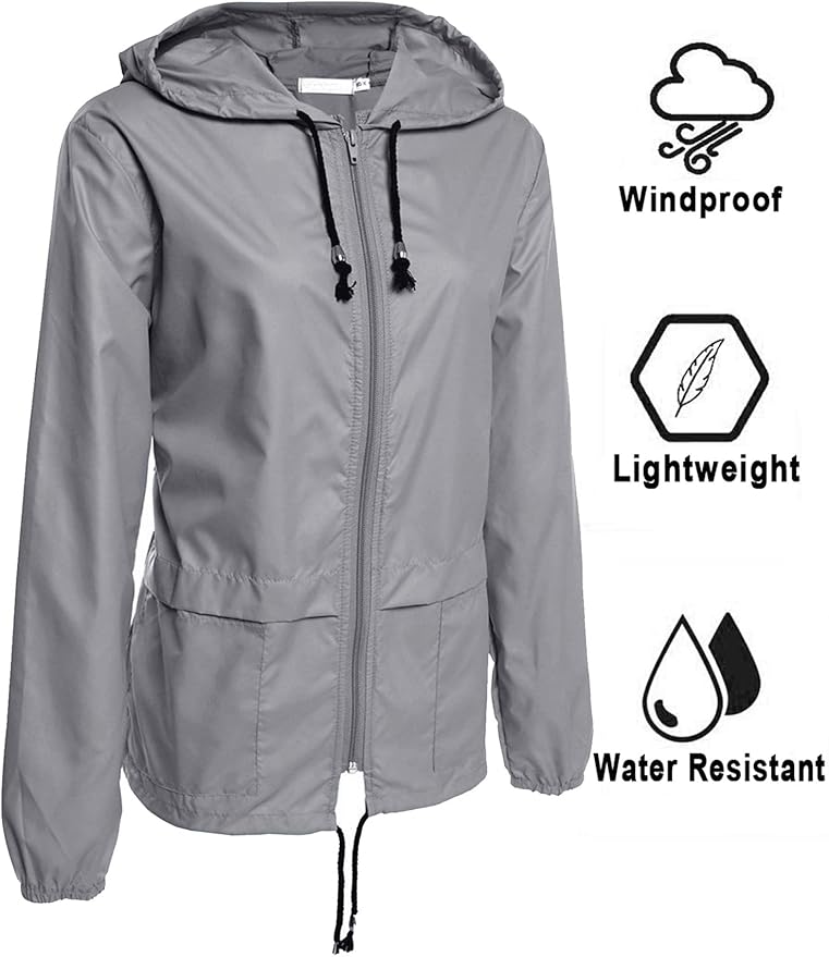 Avoogue Raincoat Women Lightweight Waterproof Rain Jackets Packable Outdoor Hooded Windbreaker