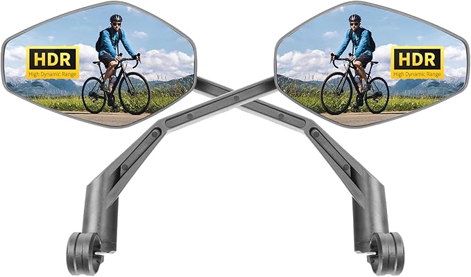 Handlebar Bike Mirror, Bicycle Rear View Mirrors, Scratch Resistant Convex HD Glass, Carbon Fiber Housing, Safe Bike Rearview Mirror for MTB, E-bike, Road Bike Accessories, Fit 20-23mm