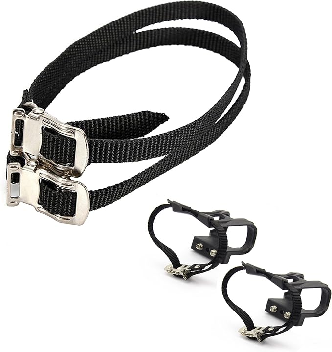 Leadrise1 Pair Nylon Cycling MTB Road Mountain Bike Bicycle Pedal Toe Clip Strap Belts- Toe Cages for Peloton Bike,Exercise Bike Pedals - Universal Fit Bicycle Pedal