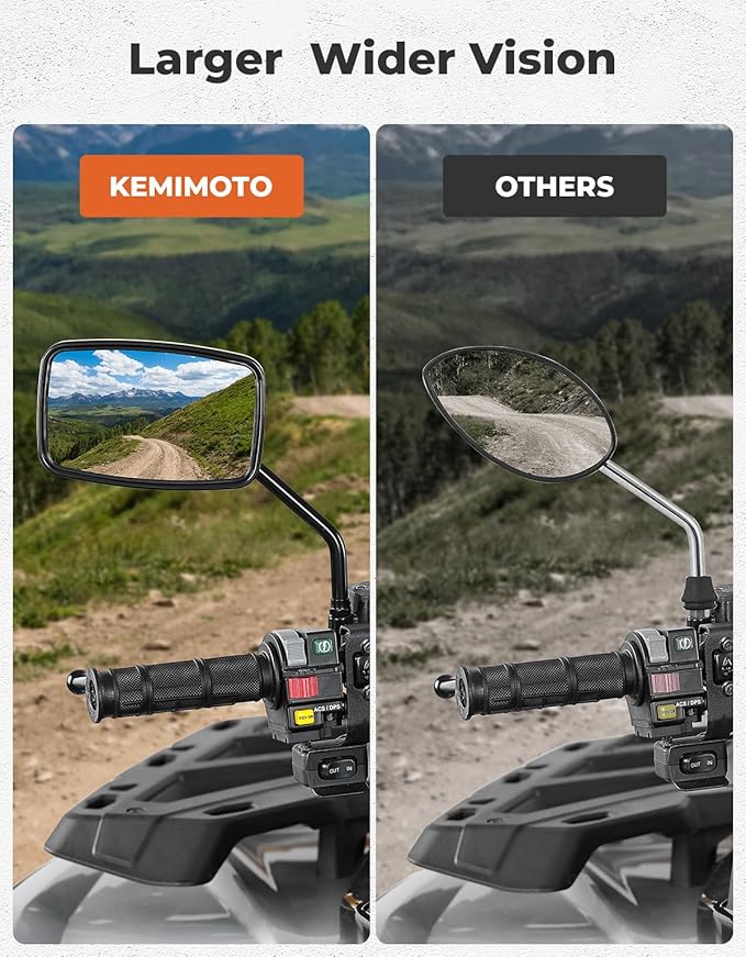 KEMIMOTO ATV Mirrors 8MM 10MM Motorcycle Rearview Mirrors for 7/8" Handlebar Compatible with ATV Polaris Sportsman Dirt Bike Scooter, Black