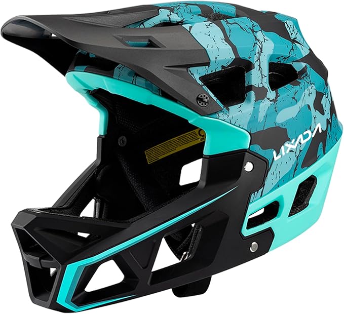 Lixada Adult Bike Helmet, Full Face Mountain Bike Helmet Lightweight Bicycle Helmet with Pads & Visor, Comfort Cycling Helmet Racing Downhill MTB Helmet for Men Women