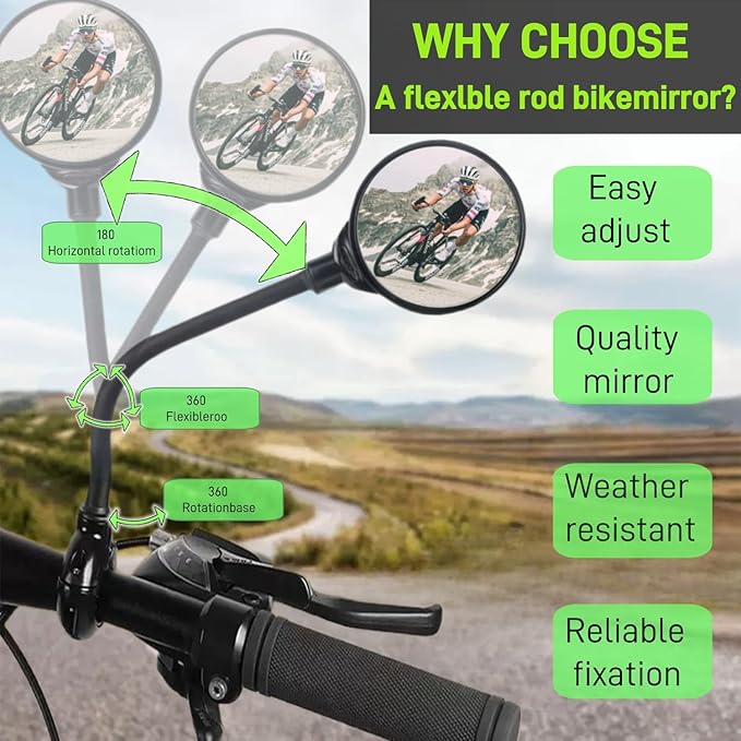 Bike Mirror,2 Pack Bike Mirror Handlebar Mount,Adjustable Rotatable Bicycle Rear View Mirror,Wide Angle Acrylic Convex Safety Mirror for Mountain Road Bike