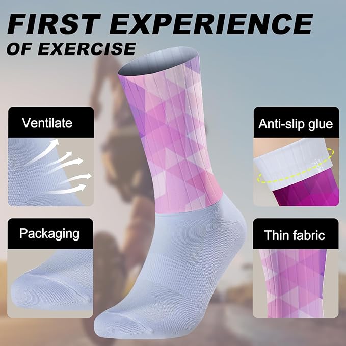 Cycling Socks Athletic Crew Socks Breathable Cushioned Compression Running Hiking Socks For Mens Womens