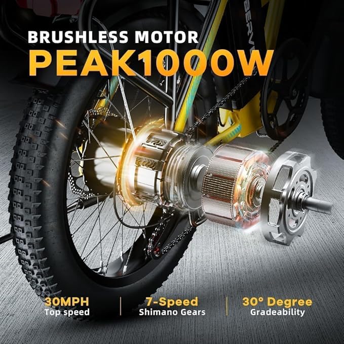1000W Folding Electric Bike, 48V 20AH Large Removable Battery E Bike, 30+MPH, 80 Miles Max Range, 20" Fat Tire Electric Bike for Adults, Adult Electric Bicycles for Long