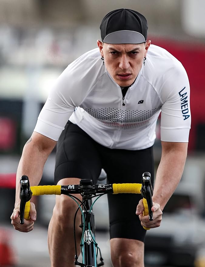 LAMEDA Men's Cycling Jersey Breathable Lightweight Short Sleeve Elastic Pro Road Bike Shirt Full Zip