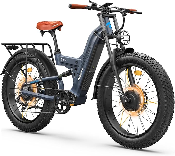 FREESKY 4000W Dual Motor Electric Bike for Adults, 48V 30AH Samsung Cells Battery 120Miles Range, 40MPH AWD Fast E-Bike, 26" Fat Tire Full Suspension Electric Mountain Bike, UL2849 Certified by TÜV