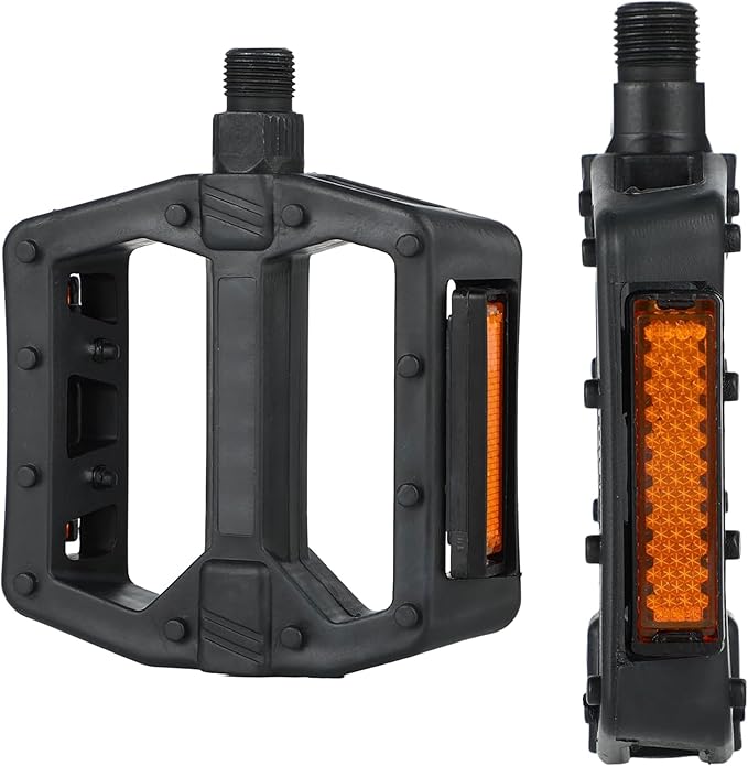 Nylon Bike Pedals with Ball Bearings, Anti-Slip Surface, Reflective Strips, One-Piece PP/Black Nylon, Boron Axle, 4.25"x4.06"x1", Standard 9/16" ≈ 0.56" Durable for MTB, Road & Commuter Bikes