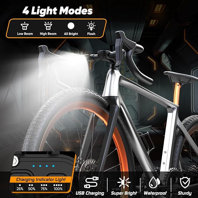 Bright LED Bike Light for Night Riding,2025 Upgraded Rechargeable Bicycle Lights Set 5 Modes IPX6 Waterproof MTB Off-Road Cycling Commuting