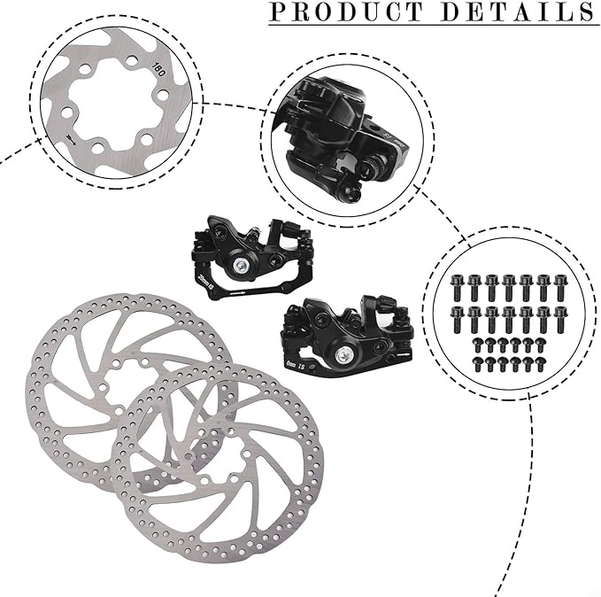 Bike Disc Brake Kit, Mechanical Disc Brakes Aluminum Alloy Caliper Mechanical Disc Brake Caliper Set Front And Rear For Electric Bike Mountain Bike Road Bike Folding Bike (4 pcs set)