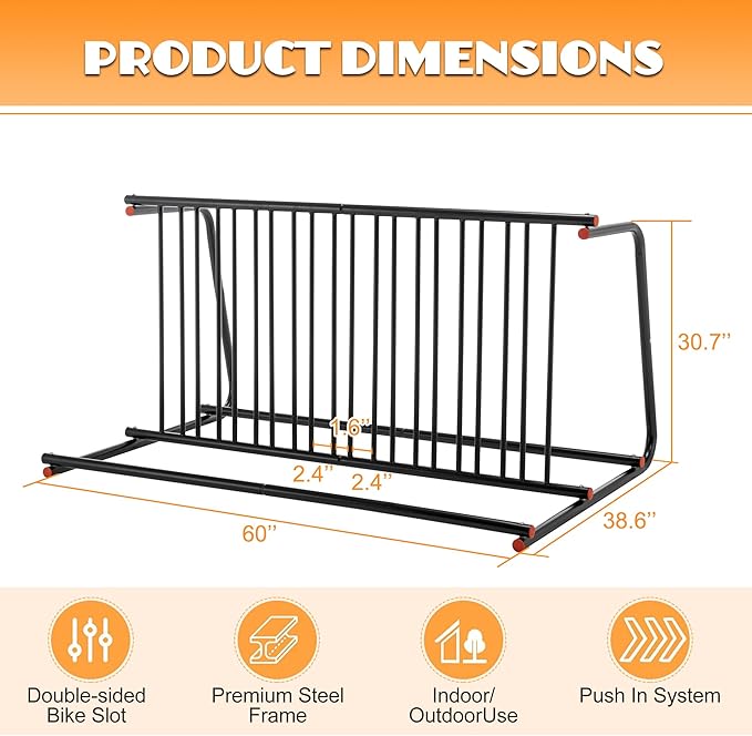 10 Holders Floor Bike Rack Stand, 60" Commercial Grid Bike Storage Rack, Freestanding Bicycle Storage Organizer Bicycle Floor Parking Stand for Garages Streets Yards Bike Events