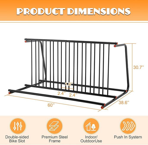 10 Holders Floor Bike Rack Stand, 60" Commercial Grid Bike Storage Rack, Freestanding Bicycle Storage Organizer Bicycle Floor Parking Stand for Garages Streets Yards Bike Events