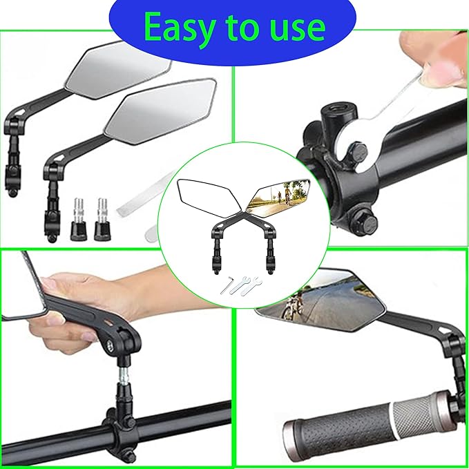 1 Pair Adjustable Handlebar Bike Mirror, Shatterproof HD Glass Lens, Universal Fit Rearview Bicycle Mirrors, 360° Rotatable, Compatible with Mountain Bikes, E-bikes, Road Bikes