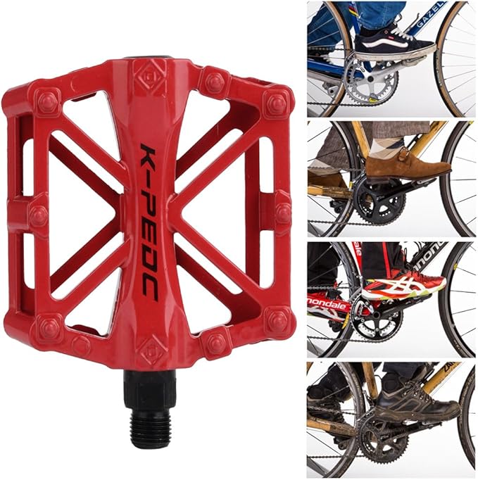 Aluminium CNC Bike Pedals 9/16", Lightweight Mountain Road Bike Pedal with 16 Anti-Skid Pins Bicycle Pedals for MTB BMX