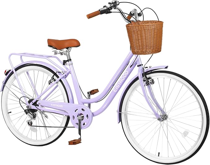 26 Inch Folding Beach Cruiser Bike for Women, 7-Speed Ladies Bike with Basket & Rack, Perfect for City Commuting's Bicycle, Ideal for Women and Adults